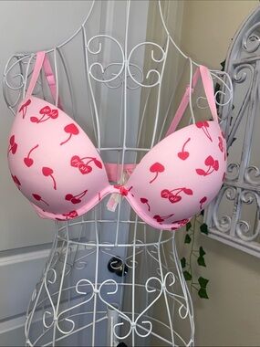 PINK Victoria's Secret Light Pink Push-Up Bra with Cherry Motif